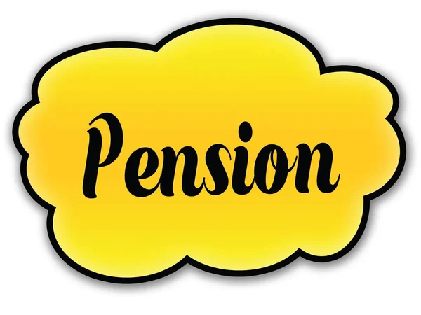 Pension handskriven på gula moln med vit bakgrund — Stockfoto