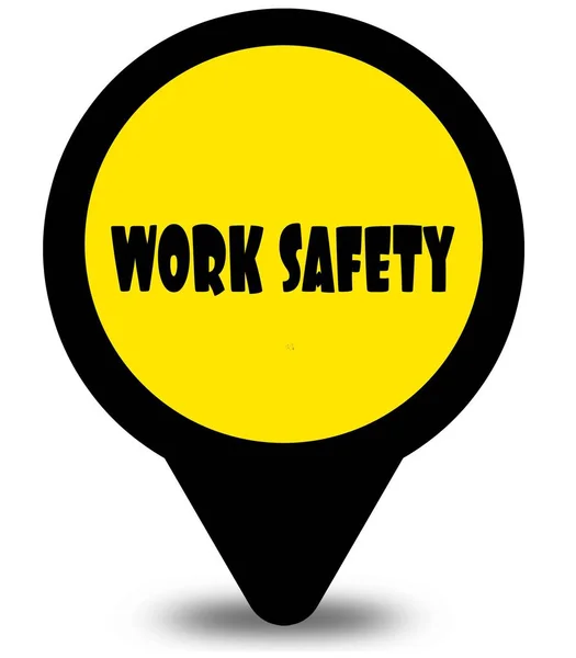 Diseño amarillo del puntero de ubicación con mensaje de texto WORK SAFETY — Foto de Stock
