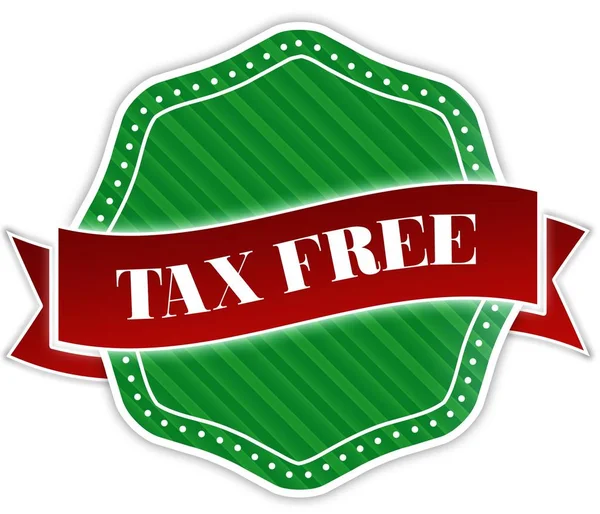 Zielony znaczek z Tax Free tekst na czerwoną wstążką. — Zdjęcie stockowe
