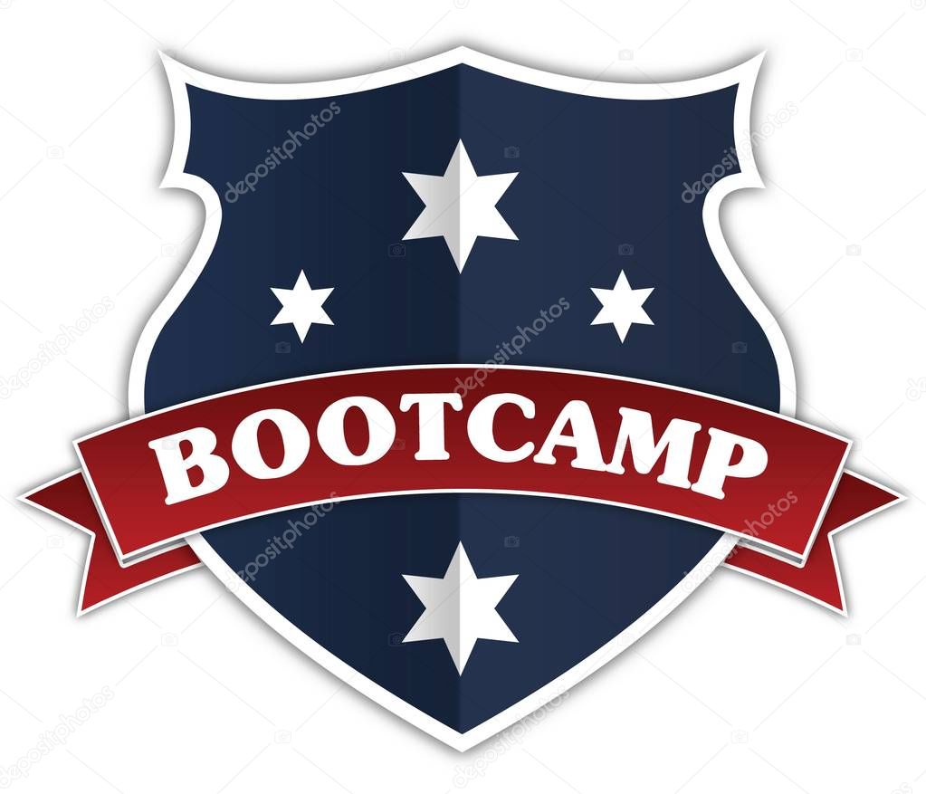 Blue shield and red ribbon with BOOTCAMP text.