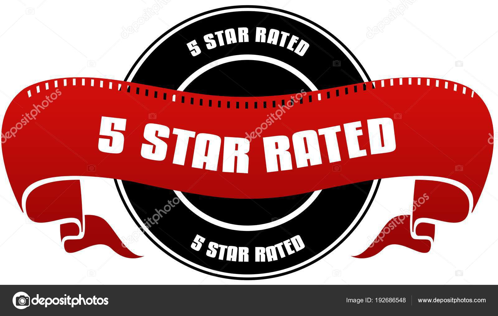 Black and red 5 STAR RATED badge and ribbon. Stock Photo by ©ionutparvu  192686548