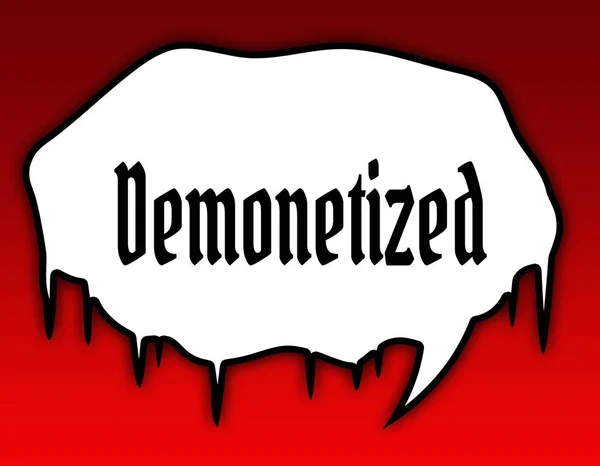 Demonetized 텍스트 메시지와 함께 공포 연설 거품이 있다입니다. 빨간 배경. — 스톡 사진