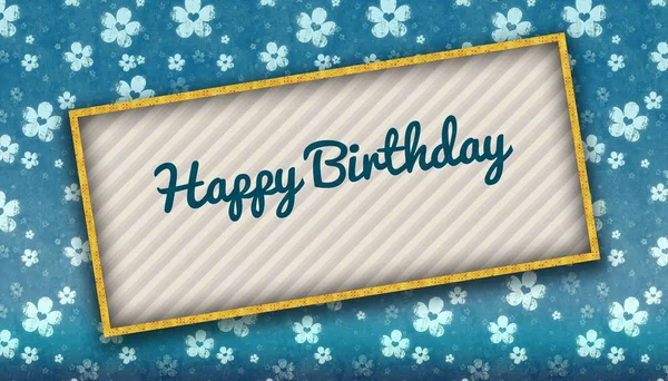 Painting with HAPPY BIRTHDAY message on blue wallpaper with flow — Stock Photo, Image