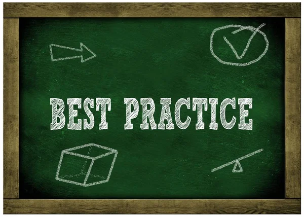 Holzrahmen grüne Tafel mit handgeschriebener Best-Practice-Botschaft in Kreide. — Stockfoto