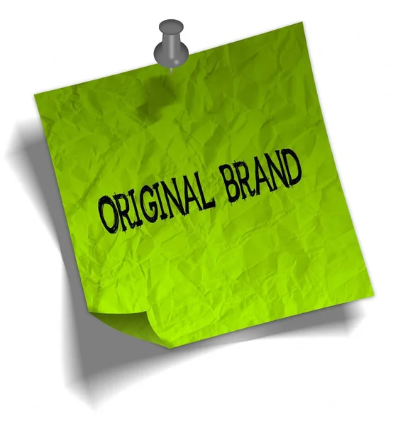 Grünes Notizpapier mit Original-Markenbotschaft und Push-Pin-Illustration. — Stockfoto