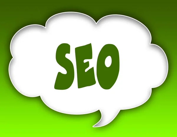 SEO message on speech cloud graphic. Green background.