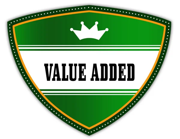 VALUE ADDED written on green shield with crown. — Stock Photo, Image