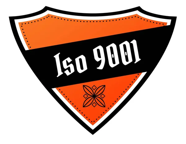 ISO 9001 metin ile turuncu ve siyah kalkan. — Stok fotoğraf
