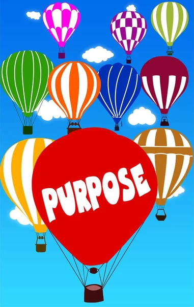 PURPOSE written on hot air balloon with a blue sky background. — Stock Photo, Image