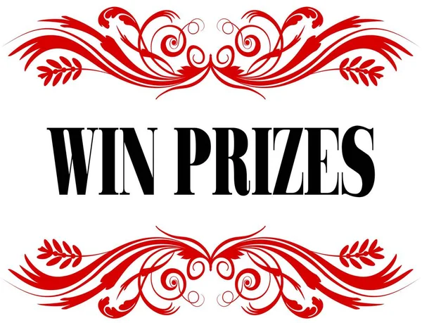 WIN PRIZES red floral text frame.