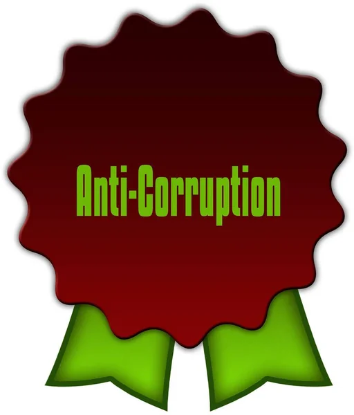 ANTI CORRUPTION on red seal with green ribbons.