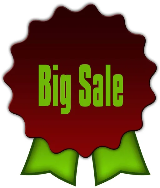 BIG SALE on red seal with green ribbons.