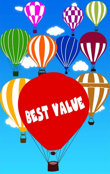 Nejlepší hodnota zapsána na horkovzdušném balónu s pozadím modrá obloha. — Stock fotografie