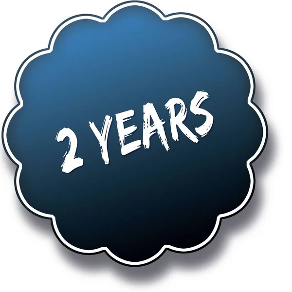 2 YEARS text written on blue round label badge. — Stock Photo, Image