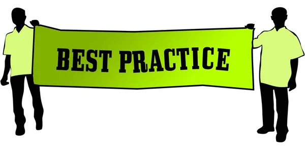 Best Practice auf einem grünen Banner, getragen von zwei Männern. — Stockfoto