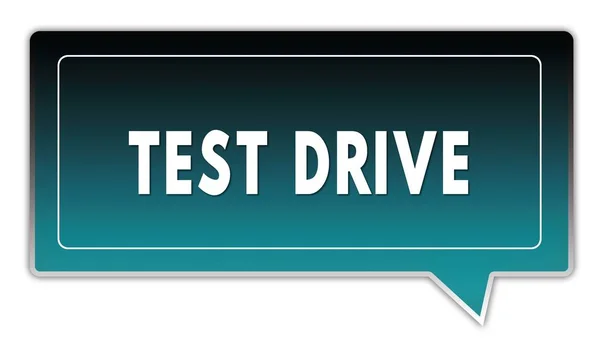 TEST DRIVE on turquoise to black gradient square speech bubble. — Stock Photo, Image