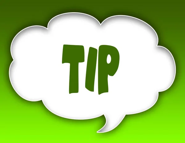 TIP message on speech cloud graphic. Green background.