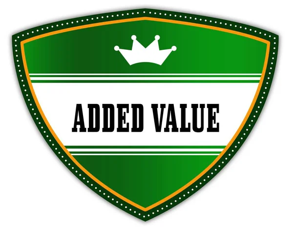 ADDED VALUE written on green shield with crown. — Stock Photo, Image