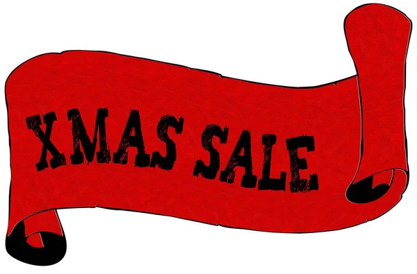 Papel de pergamino rojo con texto XMAS SALE . —  Fotos de Stock