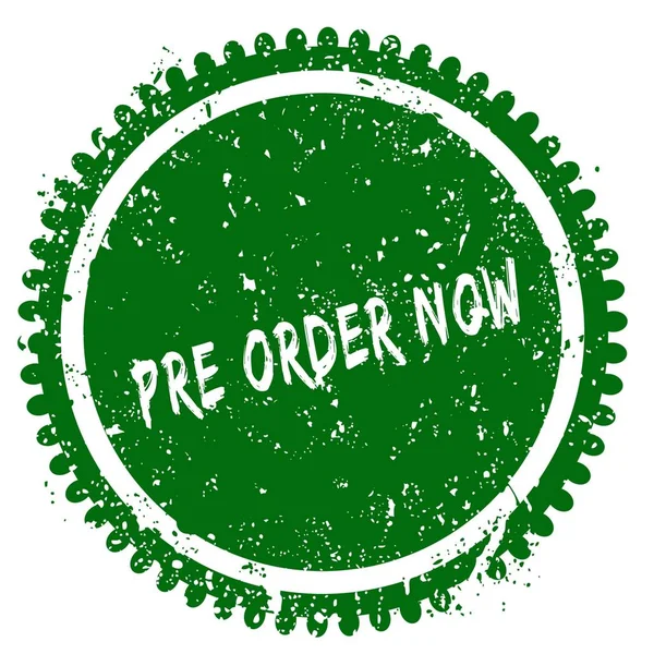 Pre Order Now στρογγυλή σφραγίδα του grunge, πράσινο — Φωτογραφία Αρχείου