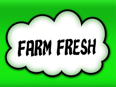 Parlak yeşil backgr çiftlik taze yazma ile çizgi roman tarzı bulut