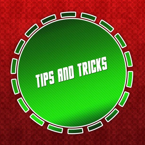 Badge TIPS ET TRICKS vert sur fond rouge . — Photo