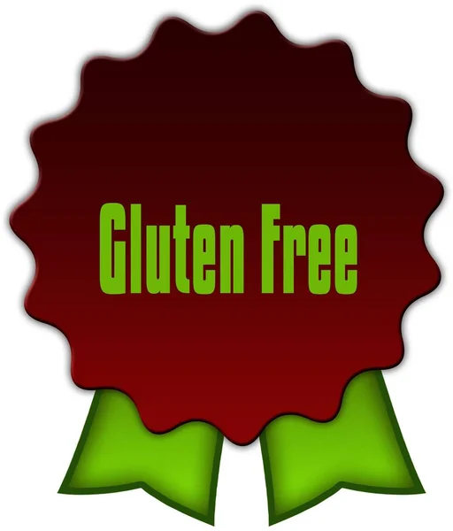 GLUTEN FREE on red seal with green ribbons.