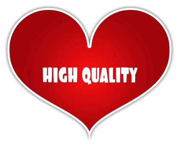HIGH QUALITY on red heart sticker label. — Stock Photo, Image