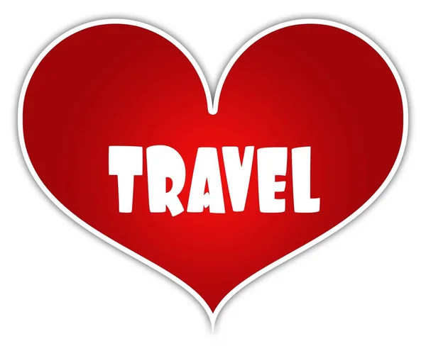 TRAVEL on red heart sticker label. — Stock Photo, Image