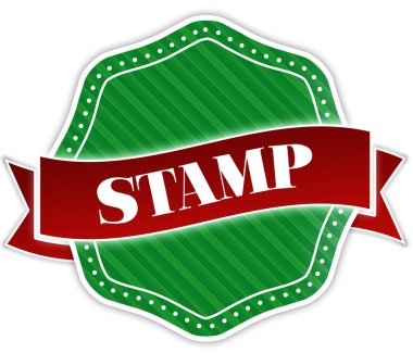 Yeşil kart damga metni üzerinde kırmızı kurdele ile.