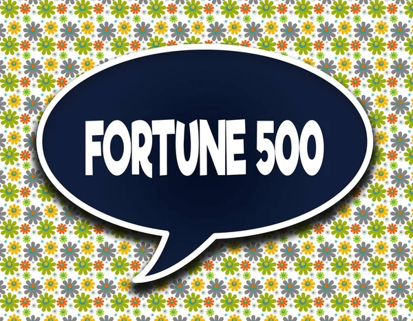 Dark blue word balloon with FORTUNE 500 text message. Flowers wallpaper background. — Stock Photo, Image