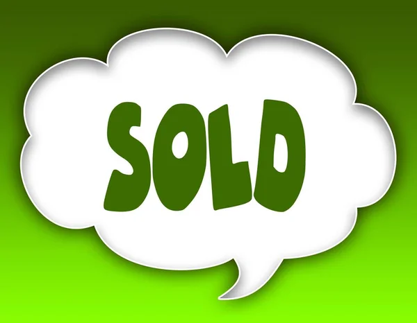 SOLD message on speech cloud graphic. Green background.