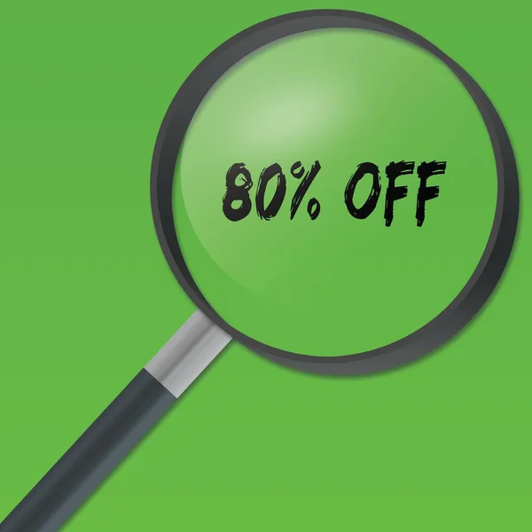 80 % OFF texte sous une loupe sur fond vert . — Photo