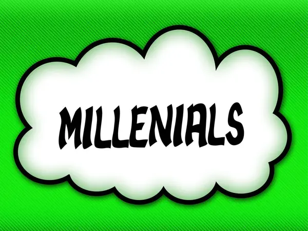 Komiska stil molnet med Millenials skriver på ljusa gröna bakgr — Stockfoto