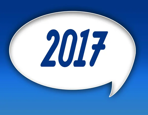 2017 r. tekst na ilustracja balon dialogu. Niebieskie tło. — Zdjęcie stockowe