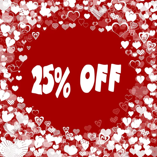 Hearts frame with 25 PERCENT OFF text on red background.
