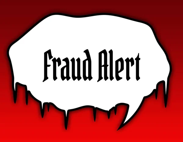 Horror speech bubble with FRAUD ALERT text message. Red background.