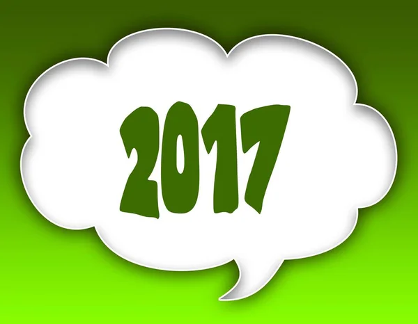 2017 message on speech cloud graphic. Green background.