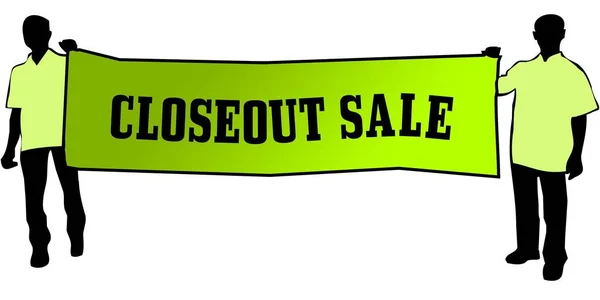 CLOSEOUT SALE on a green banner carried by two men. — Stock Photo, Image