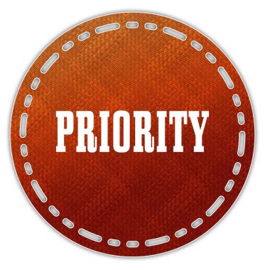 Öncelikli bir ileti ile yuvarlak turuncu desen rozet.