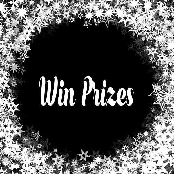 WIN PRIZES on black background with different white stars frame.