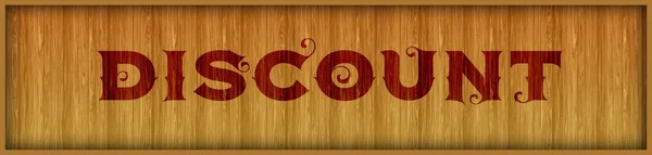Vintage font text DISCOUNT on square wood panel background.