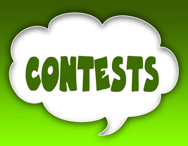 CONTESTS message on speech cloud graphic. Green background.