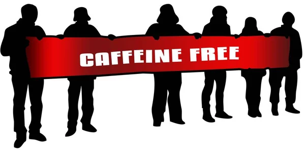 Caffeine Free na Czerwonego Sztandaru sylwetki osób wiecu w posiadaniu. — Zdjęcie stockowe