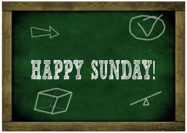 Mutlu Pazar Mesaj tebeşir el yazısı ile ahşap çerçeve yeşil yazı tahtası. — Stok fotoğraf
