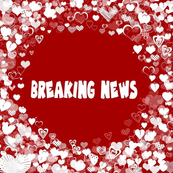 Marco de corazones con texto BREAKING NEWS sobre fondo rojo . — Foto de Stock