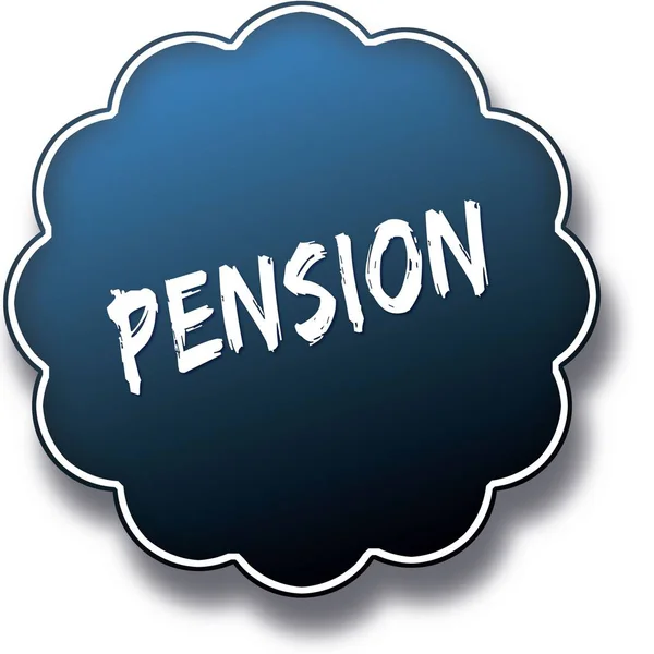 Pension text skriven på blå rund etikett badge. — Stockfoto