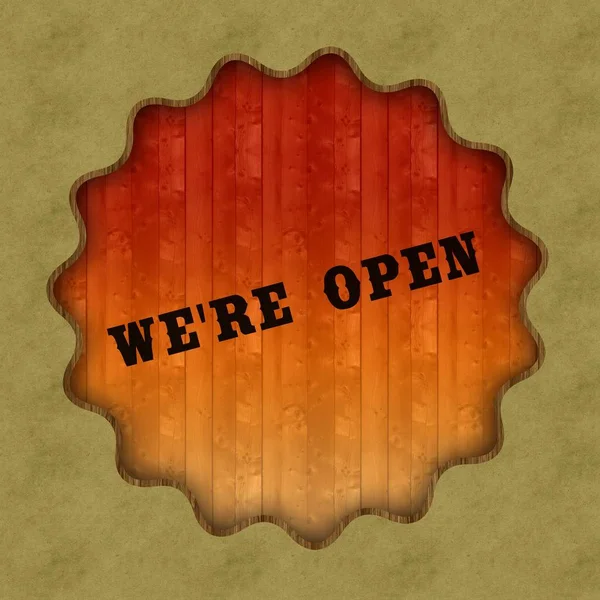 Retro WE ARE OPEN text on wood panel background. — Stock Photo, Image
