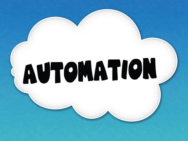 Witte wolk met automatisering bericht op blauwe hemelachtergrond. — Stockfoto