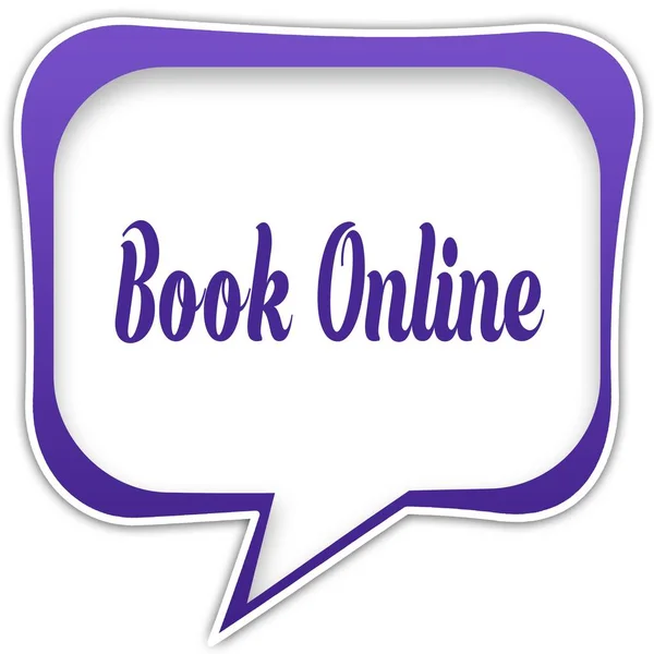 Violette quadratische Sprechblase mit Buch-Online-SMS — Stockfoto